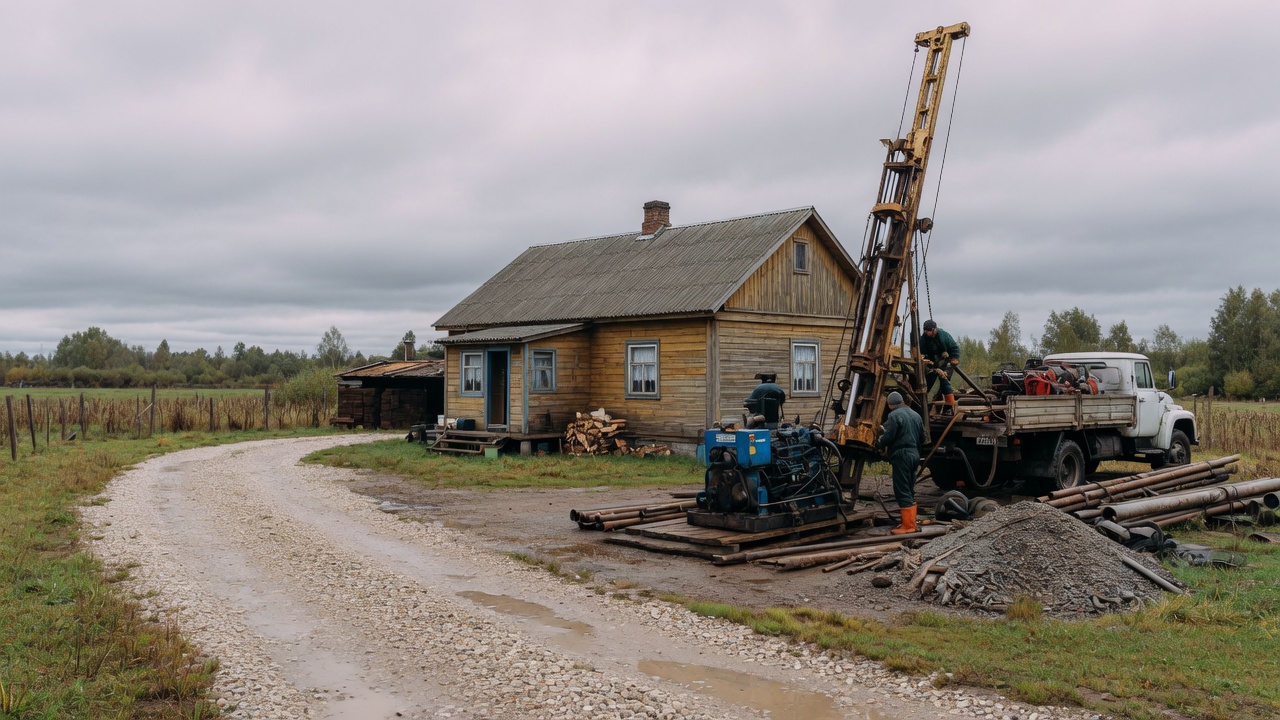 Well drilling at a Latvian farmhouse